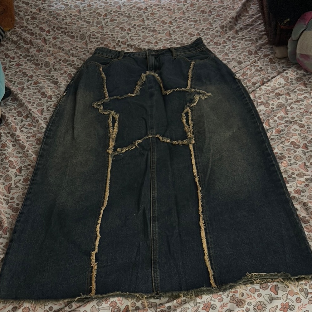 Long Denim Skirt w/Star in front